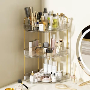 Three-Layer Standing Desktop Cosmetics Storage Box Multifunctional Plastic Skin Care Rack Bathroom Portable Installation-Free
