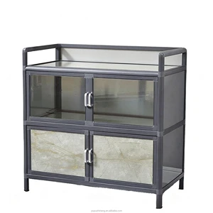 3 Tier Aluminum Modern Eco-Friendly Kitchen Cabinet Organizer Dustproof Perforated Patterned Aluminum Alloy Door Space Saving