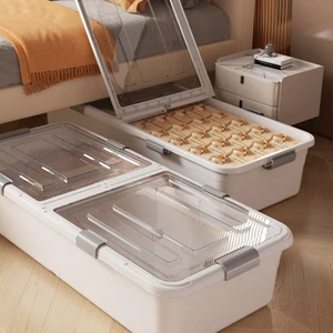 Transparent Under Bed Storage Box Household Flat Wheel Drawer Type Cube Storage Bins for Clothes Quilt Arrangement