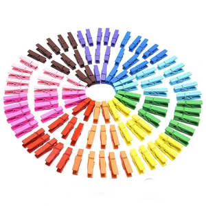 Clothespins, Small Clothes Pins for Photos, 100 PCS Natural Birchwood Mini Clothes Pins, Strong Springs Colorful Clothespins