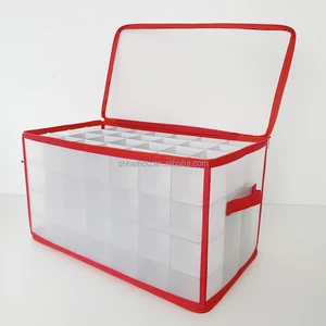 Christmas Holiday Storage Bin for Ornaments & Decor-Collapsible Plastic Organizer with Adjustable Dividers Waterproof