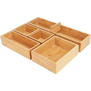 Bamboo Drawer Organizer Set of 5 Individual Storage Containers For Makeup Jewelry Or Kitchen Utensil Drawer Organization