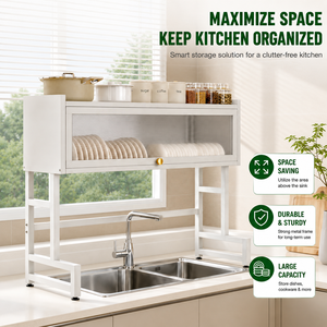 Bulk Order Modern Space Saving Over Sink Kitchen Organizer Rack with Knife Holder PC Cover Carbon Steel Dish Drainer