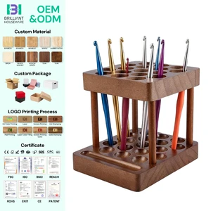 BH Square Crochet Hook Crafts Organizer Bamboo Wood Crochet Hooks Holder Knitting Tool Holder With 17 Holes for Knitting Needles