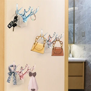 Antler Cartoon Creative Three-Dimensional Traceless Hook Nordic Wall Decoration Small Animal Hook Kitchen Bathroom Wardrobe