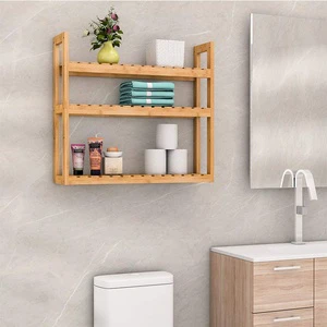 Bamboo 3-Tier Adjustable Wall-Mounted Bathroom Storage Shelf Rack Multi-functional for Home Hotel Eco-Friendly OEM Custom Logo