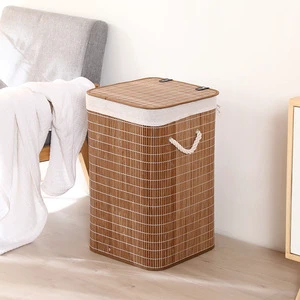 Wholesale Household Folding Bamboo Woven Storage Basket with Lid and Dust-proof Feature for Dirty Clothes