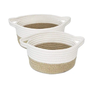 Woven Cotton Rope Storage Laundry Basket with Handles