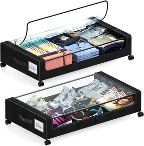Hot Sale 2 Pack Under Bed Storage Containers with Dividers & Clear Lids Under Bed Storage with Wheels