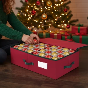 Factory Wholesale Underbed Christmas Ornament Storage Box with Dividers 600D Oxford Fabric Holds 64 Pcs 3