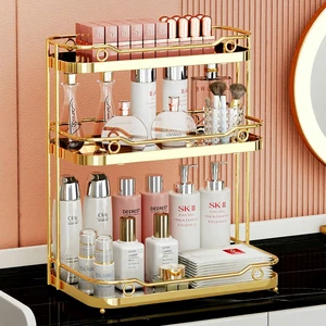 Glass Cosmetic Storage Rack Dustproof Large Capacity Desktop Lipstick Dressing Table Skin Care Internet Celebrity Shelf No