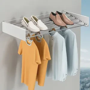 Wall Mounted Flexible Detachable Aluminum Extendable Indoor Portable Retractable Clotheslines Coat Rack Coat Hook Hanger