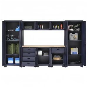 Metal Garage Storage Cabinet Set with Workbench, Heavy-Duty Steel Tool Cabinet System with Drawers & Lockable Doors