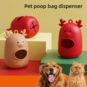 Cartoon Elk Silicone Hanging Poop Bag Dispenser For Dog Waste Bags-Convenient Pet Trash Holder Christmas Holiday Gifts
