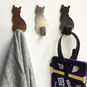 Creative Personality Cat-Shaped Steel Hook Adhesive Wall Hanging Coat Rack With Load-Bearing Ability Cute Entrance Door Key Hook