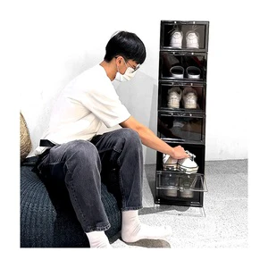 Plastic Shoe Storage Box Store Display Stand for Home and Room Use Black