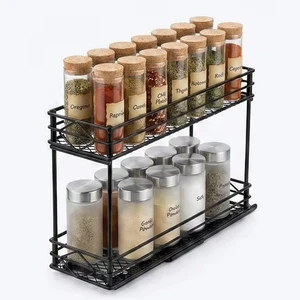 Space-Saving 4.5 Inch Double-Layer Iron Spice Rack, Vertical Kitchen Countertop Organizer For Seasonings, Spices & Dinnerware
