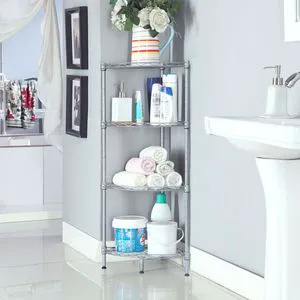 XM 243S Silver Gray 4-Tier Storage Rack Carbon Steel Metal Assembly in Fan Shape Wall Shelves