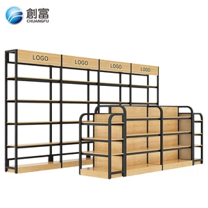 Commercial Vertical Shelf Cabinets, Double-sided Product Display Shelves, Customized With Metal And Wood Materials