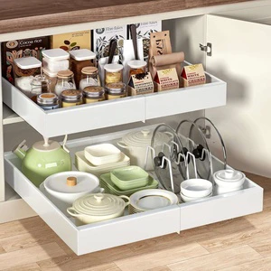 2 Pack Rectangle Pull Transparent Plastic Multifunction Cabinet Organizers Expandable Heavy Duty Eco-Friendly Modern Slide