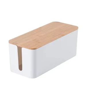 Bamboo Lid Fireproof Injection Cable Management Box Plastic Rectangle Power Strips Wire Organizer Socket Cable Clips Hiding