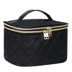 Custom Women Toiletry Waterproof Travel Double Layer Organizer Pink Makeup Bag With Zipper
