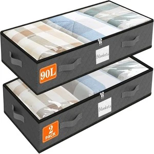 90L Under Bed Storage Containers, Closet Organizers and Storage Bins, Foldable Underbed Storage Bags for Blankets