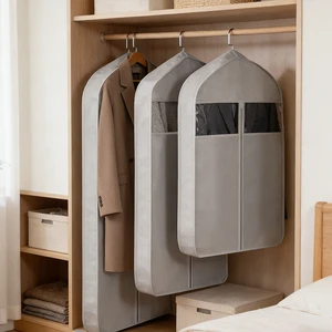 Dustproof Full Garment Protection Dust Bag with Transparent PVC Window and Non Woven Fabric Zipper for Home Wardrobe Storage