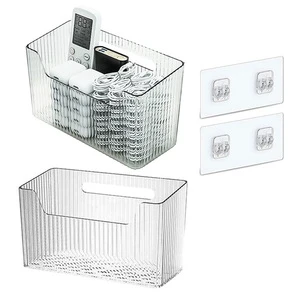2 Pack Clear Cabinet Door Organizer Adhesive Wall Mounted Organizer Bins Stackable Storage Bin for Kitchen Cabinets Bathroom
