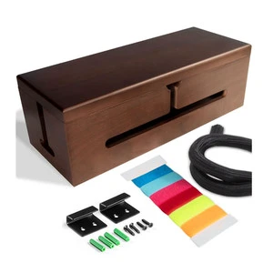 Stylish Desktop Wire Cord Holder Organizer Large Storage Wood Cable Management Box for Home Office Desk