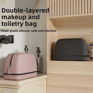 AFB Brand Silicone Blow Molding Double-layer Toiletry Bag Organizer Outdoor Makeup Travel Bag Customizable Logo Color Beauty