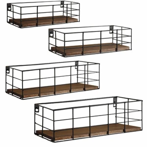 Custom Size Multifunctional Wood Hanging Storage Living Room Wall Shelf Rack with Bathroom Compatibility