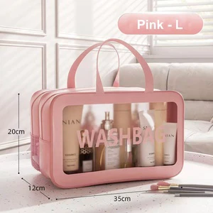 New Women Zipper Clear Makeup Bags Transparent Bathroom Mesh Shower Wash Bag Large Pink Cosmetic Toiletry Travel Storage Pouch