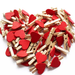 Factory Price Colored Heart Shape Clothespin Wooden Clothes Pegs Clip