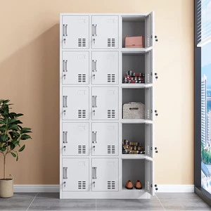 Secure Knock Down Gray 15 Door Steel Locker Cabinet with Lock and Keys for Office School Gym Staff Changing Room Cupboard