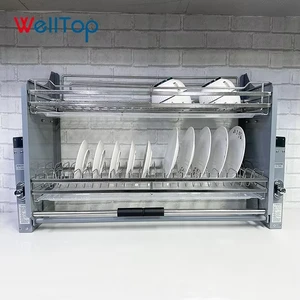 WELLTOP Modern Customized Furniture Accessories Hardware 2-Tier Pull-Down Iron Kitchen Cabinet Organizer with Chrome Finish