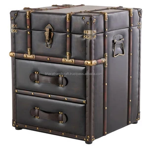 Handmade Vintage Leather Storage Trunk Chest Drawers Traditional Antique Eco-Friendly Cabinet Living Room Bedroom Hospital Entry