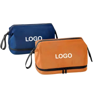 Luxury Double Layer Waterproof Toiletry Bag Dry Wet Separation With Built-in Iron Frame Wash Organizer Storage Pouch OEM ODM