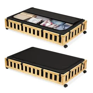 Bamboo 2 Pack Under Bed Storage Basket with Wheels,39x20x7.8 Inch Larger Under Bed Storage Bed Storage Containers