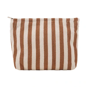 Custom Colorful Striped Canvas Cosmetic Bag Chic Tassel Accent Makeup Storage Bag Toilet Pouch for Travel Daily Use
