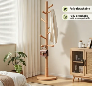 Solid Wood Coat Hangers, Floor-standing Coat Racks for Home Bedrooms, Clothes Storage Racks