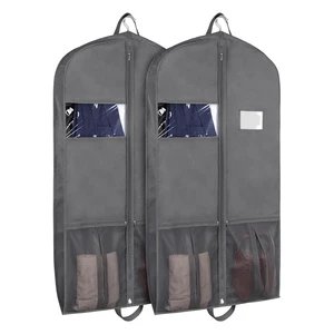 Custom Print Logo Folding Carry On Gusset Dustproof Damp Proof Waterproof Garment Suit Storage Carrier Bags With Zipper Pocket