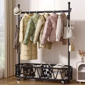 Zinc Alloy Modern Coat Rack with Rotating Full-Length Mirror Hanger Floor-to-Ceiling Design Universal Wheel Drying Rack Storage