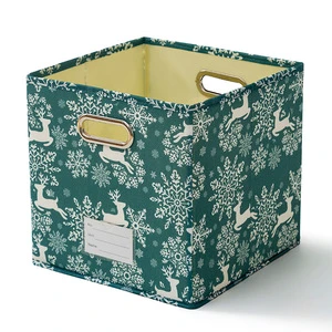 K394 Wholesale 27*27cm Christmas Storage Box Cotton Linen Square Open Storage Box Toy Ornaments Christmas Gift Organizer