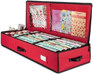 Premium 24 Rolls Foldable Christmas Wrapping Paper Storage Bag 600D Xmas Christmas Decoration Storage Box with Interior Pockets