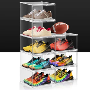 DAYOOH Mini Size Multifunctional Clear Acrylic Shoe Box Magnetic Side Drop Sneaker Stackable Portable Shoe Rack Organizer