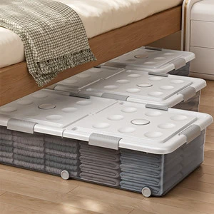 Under the Bed Storage Box PP Plastic Injection-Molded 160L Waterproof Flat Wheels Clothing Organizer
