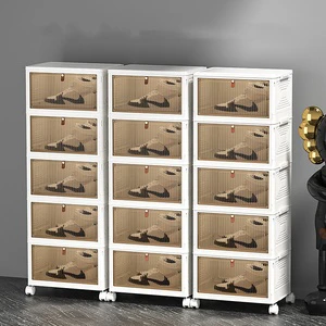 PP Plastic Modern Design Foldable Desktop Shoe Storage Box with Door Convenient Dustproof Shoe Cabinet Rack