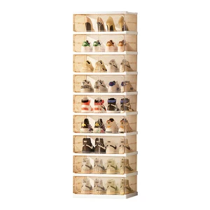 Transparent Folding Box 9 Layer 18 Pair Clear Plastic Stackable Organizer Closet Foldable Shoe Rack Sneaker Container Bin Holder