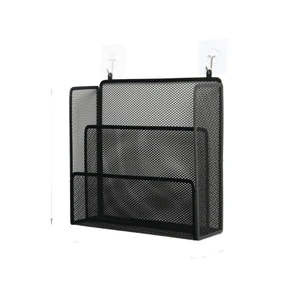 Metal Mesh Wall-Mounted Desk Organizer File Holder Drill-Free Layered Storage Rack Minimalist Storage Box